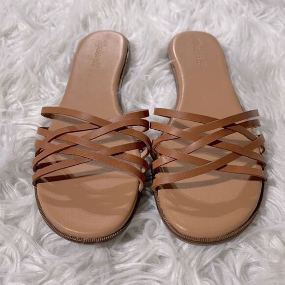 MADEWELL The Tracie Crisscross Slide Sandal leather tan NWOT women’s size 9.5 - Picture 2 of 9